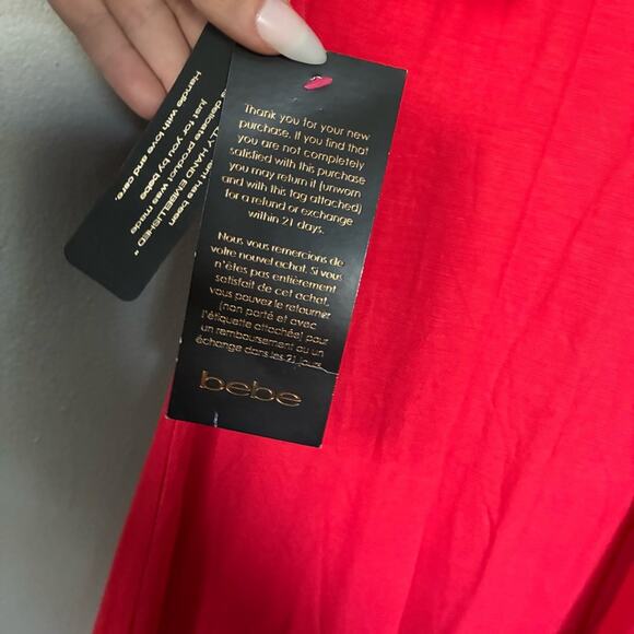 BEBE Y2K 00’s Halter Midi Dress Coral Red Ruffle Bead Necklace NEW size S - Picture 3 of 7